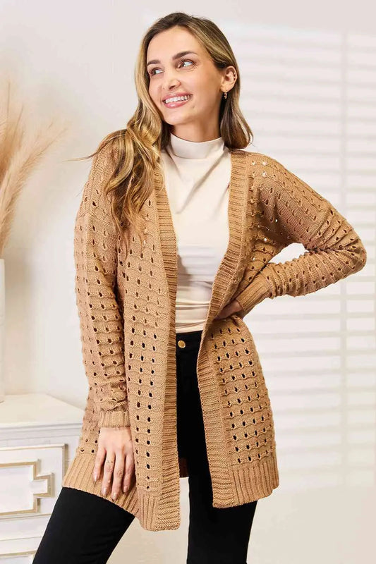 Nouer Léa-Vibes Horizontales Cardigan Ouvert en Caramel