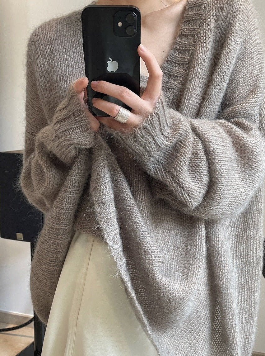 Chloé-Mohair Pull Lâche Léger avec Détails Creux