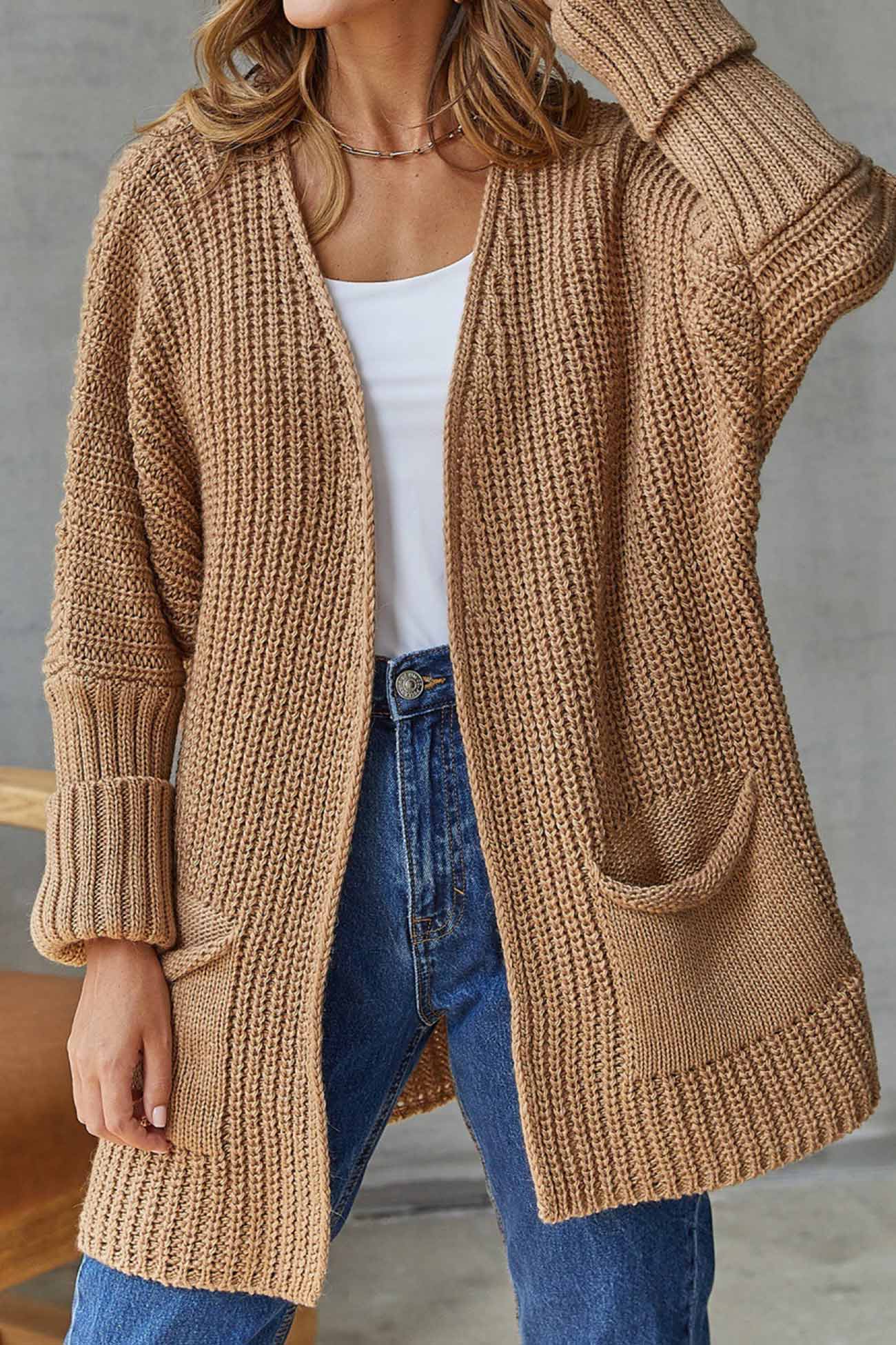 Cardigan Long Ouvert avec Nœud - Pour un Style Décontracté Chic