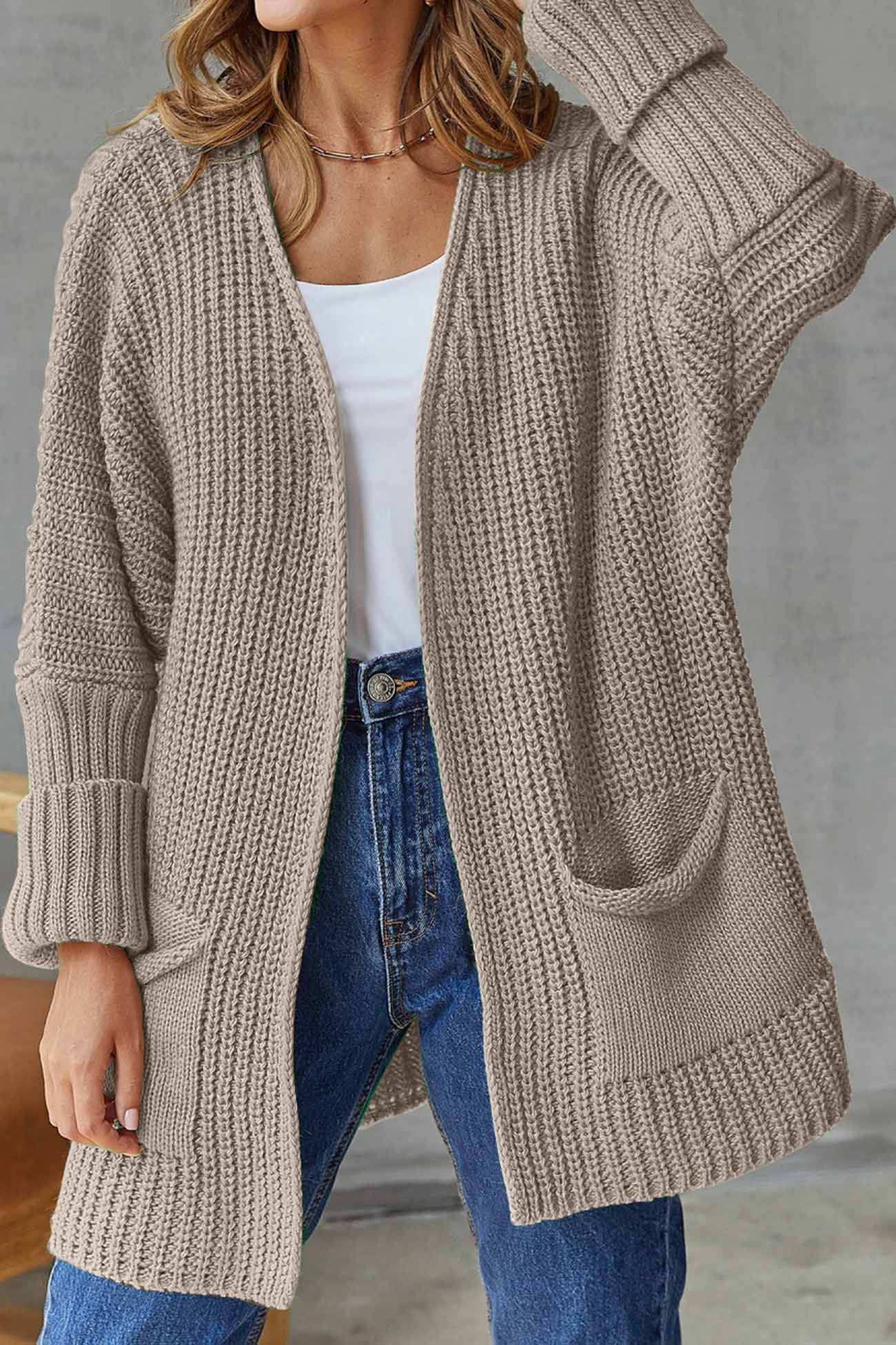 Cardigan Long Ouvert avec Nœud - Pour un Style Décontracté Chic